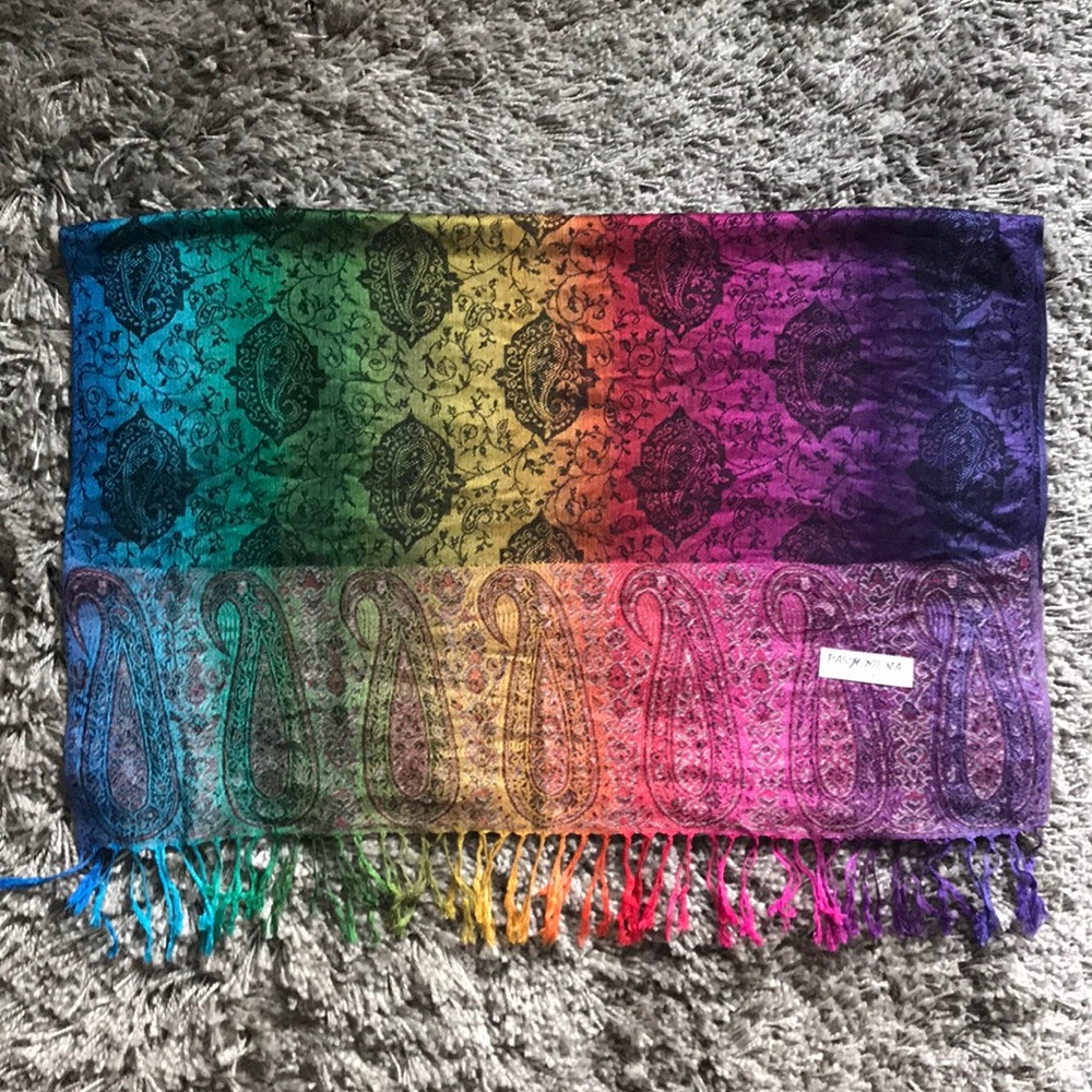 Rainbow colored Pashmina scarf.